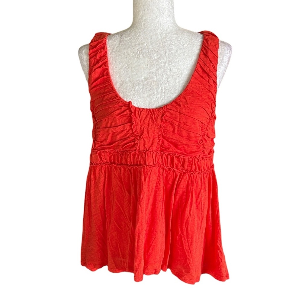 Anthropologie Ric Rac Rio Ras Orange Red Ruched Sleeveless Swing Tank Top - M